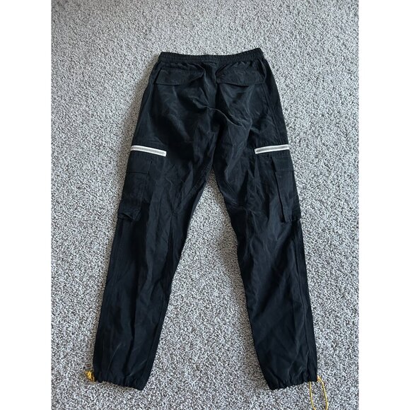 Rhude Black Cargo Track Pants W/ Yellow Drawstring & Zippered Pockets - Picture 6 of 13